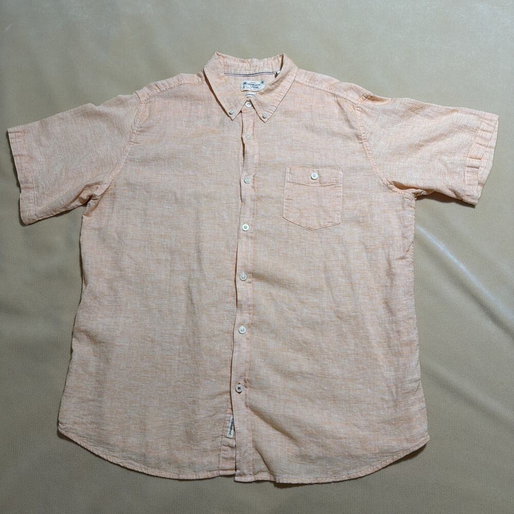Weatherproof Vintage Men’s Washable Linen Blend Shirt, Orange XXL Tall 50”x31”